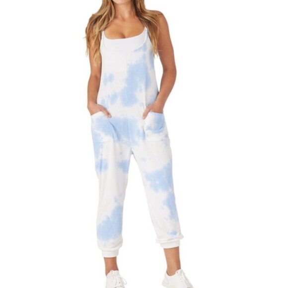 Glyder Pants - Glyder Effortless Tie-Dye Jumpsuit Blue & White Size Medium NWT